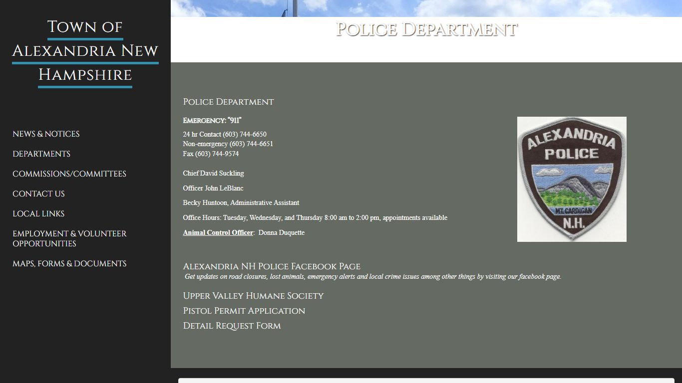Police Department | Town of Alexandria New Hampshire